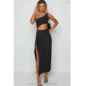 NWOT Beginning Boutique Simone Black Cut Out Maxi One Shoulder Dress Size 4